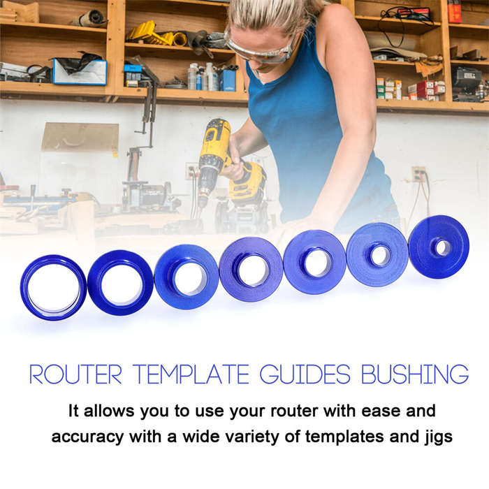 Blue - 10PCS Router Template Guide Bushing Set Aluminum Alloy 8 Guide Bushings 2 Lock Nuts Woodworki
