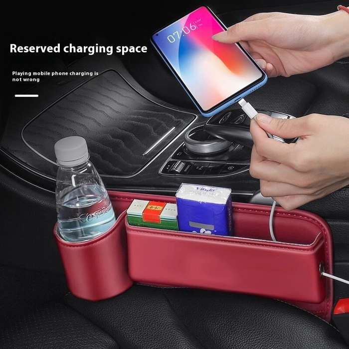 Left - Car Seat Gap Filler Organizer with Cup Holder Storage Box Pocket Universal Car Interior Decor