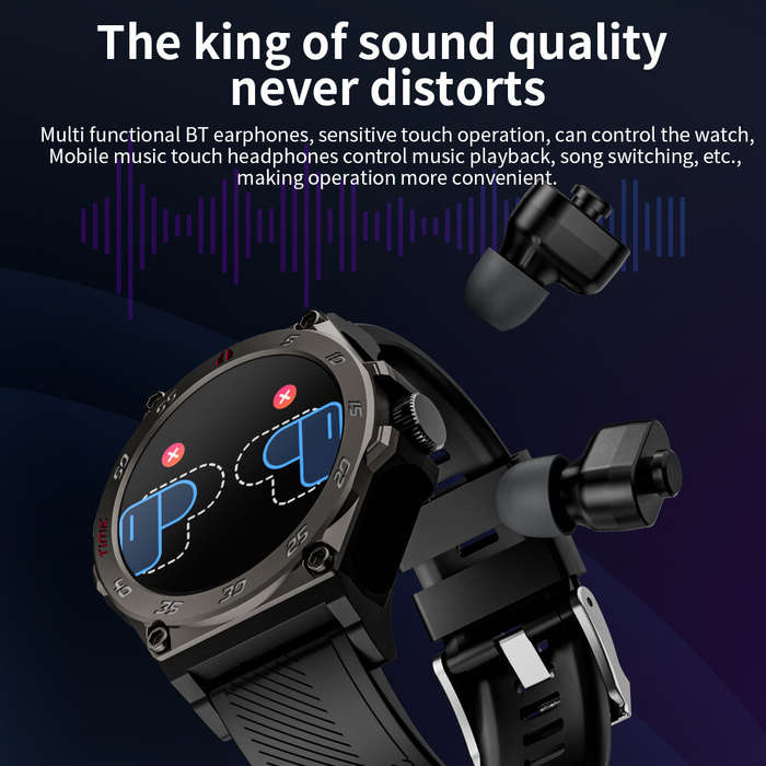 Black - LOKMAT TIME GT 2-in-1 Smart TWS BT Earphones Watch 1.508 AMOLED Display bluetooth Call AI Vo