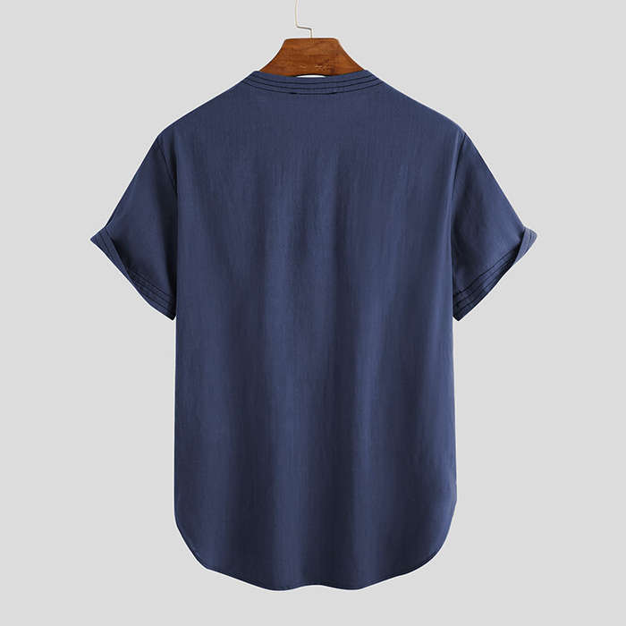 2XL - Linen Men's Short Sleeve Summer Cool Comfortable Shirt Tee Loose Tops Outdoor Hiking Holiday