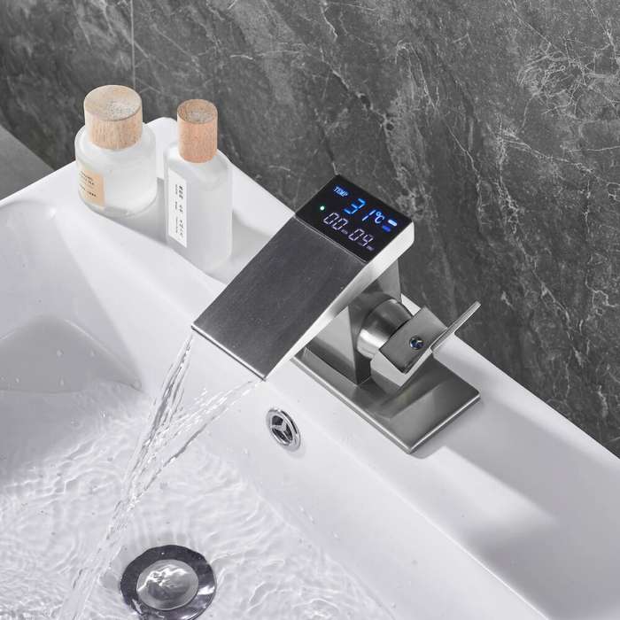 Silver - Smart LED Digital Temperature Display Bathroom Faucet Hot Cold Water Basin Sink Washbasin W
