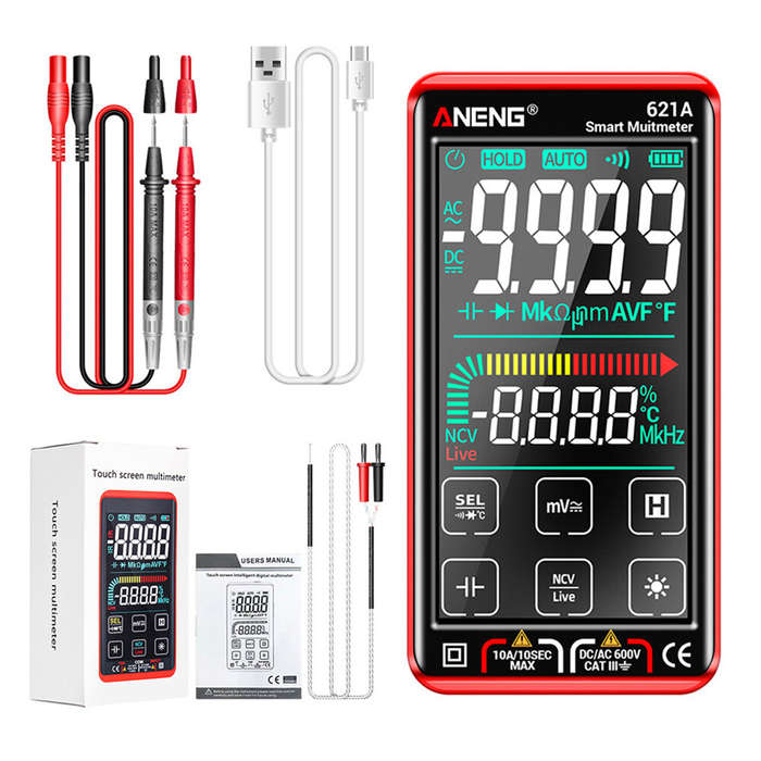 ANENG 621A 9999 Counts Auto Range Full-screen Touch Smart Digital Multimeter Rechargeable DC/AC Volt