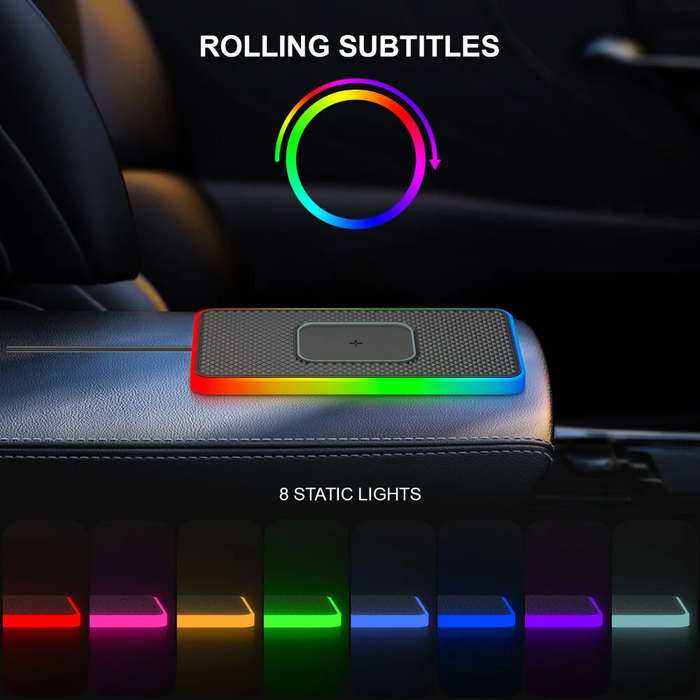 USB Port - Car Wireless Charger with Atmosphere Lighting Wireless Phone Charger Fast Charging Statio