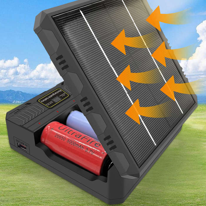 Black - Portable Power Bank MS-TYN84 Solar Smart Charger Type-C 4 Slot Case Battery Charging Case Mu