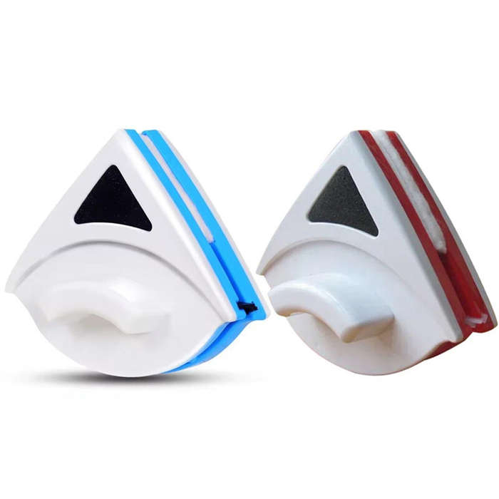 #A - Magnetic Window Cleaner Brush Double-Sided Glass Cleaning Tool Strong Magnet Safety Rope Red Bl