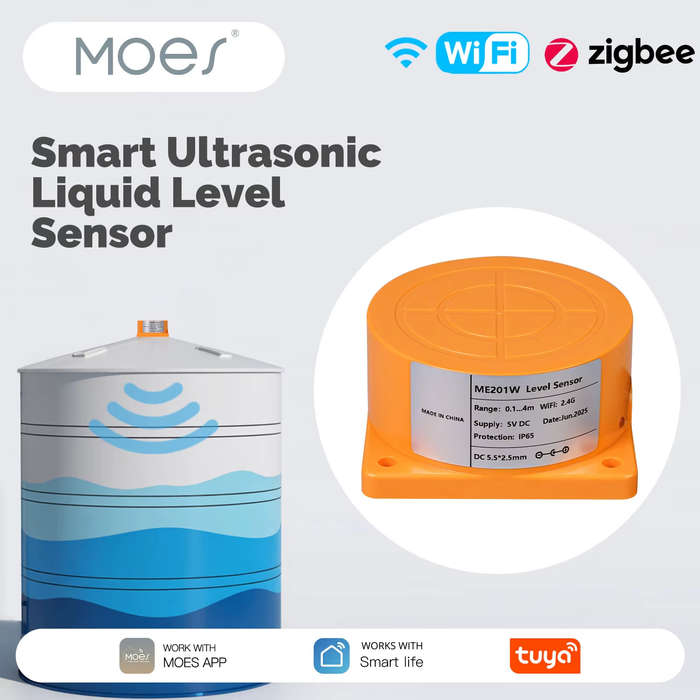 WIFI - MOES Tuya WiFi/ZigBee3.0 Smart Water Level Sensor with APP Alarm Alert Ultrasonic Tank Monito
