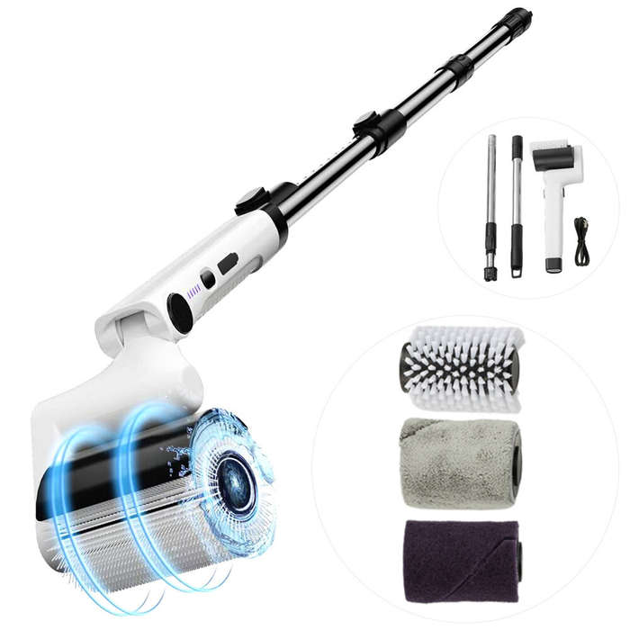 White - Tevorex 4 in 1 Electric Cleaning Brush Electric Rotary Floor Scrubber Wireless Cordless 360