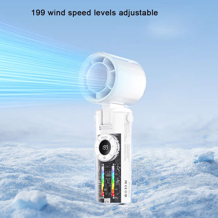 White - Neck Hanging Fan Portable 199 Gear Cooling Fan Turbine Handheld Small Fan with LED Display S