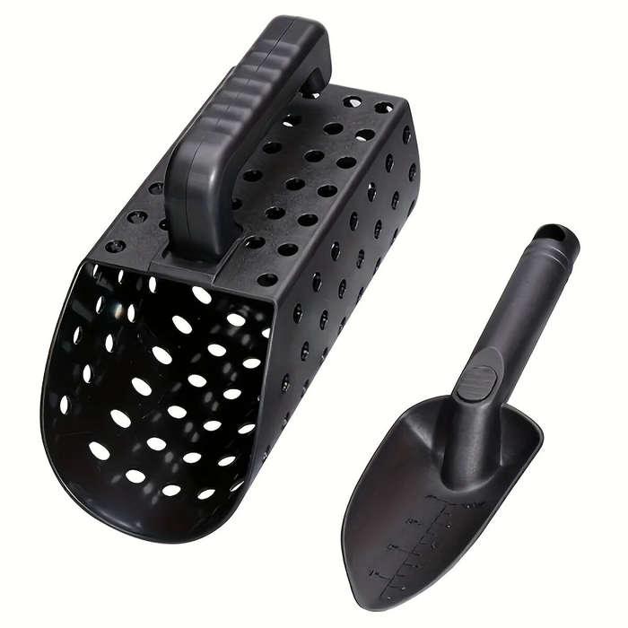 Black - Sand-Seeking Tool Set Hourglass & Shovel Plastic Metal Detector Sand Scoop Shovel Set Beach