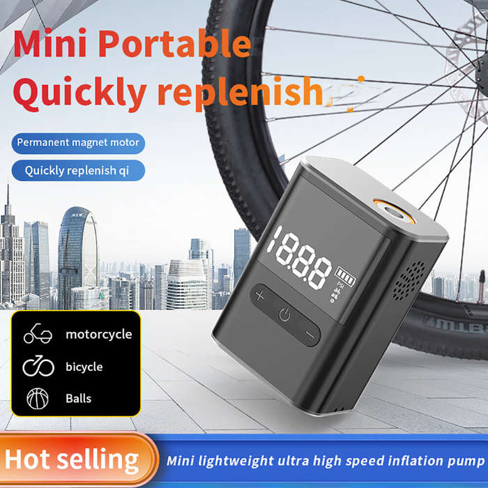 Black - 100PSI Electric Ball Pump Mini Bike Pump with Digital Gauge Portable Tire Pump LED Digital D