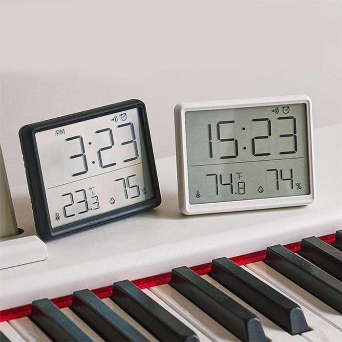 Black - LCD Digital Alarm Clock Large Display with Temperature Humidity Monitor Multi-functional Mag