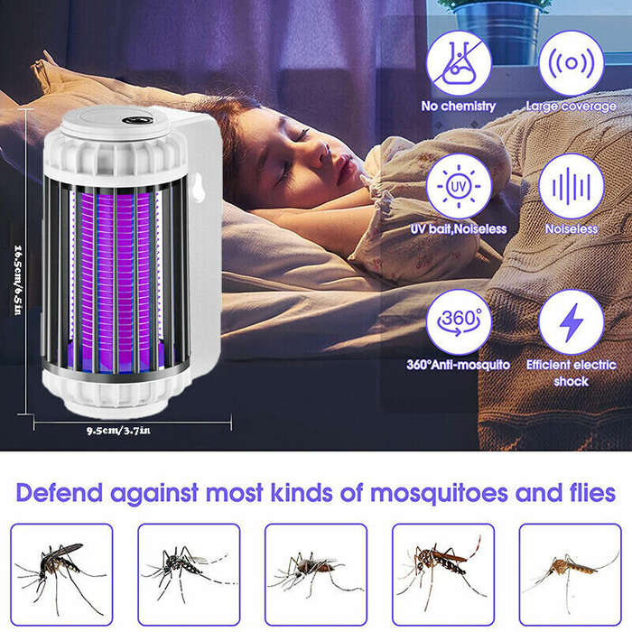 Grey - AGSIVO Cordless 3000V Electric Mosquito Bug Zapper Mosquito Killing Lamp with Rechargeable Ba