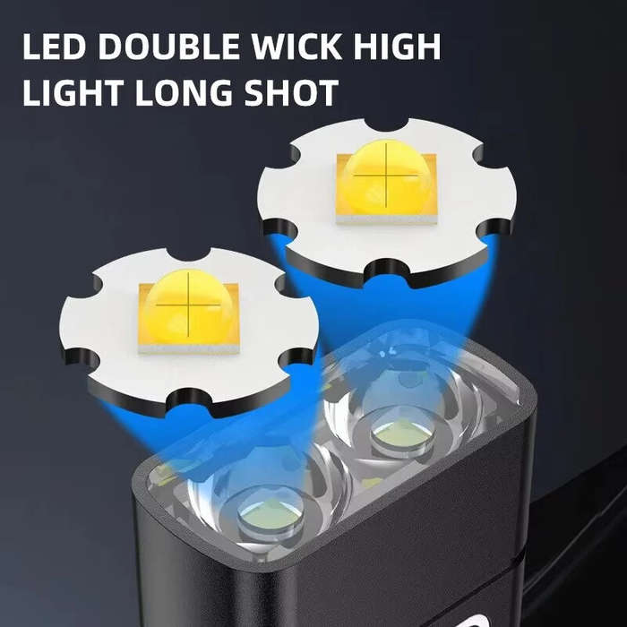 Black - Dual Core LED Flashlight Waterproof Lightweight Rechargeable Outdoor Camping Strong Light Lo