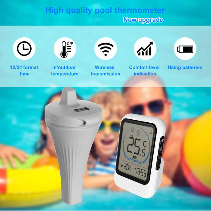 White - MK8007A Wireless Digital Pool Thermometer Floating Sensor LCD Display Indoor Outdoor Water T