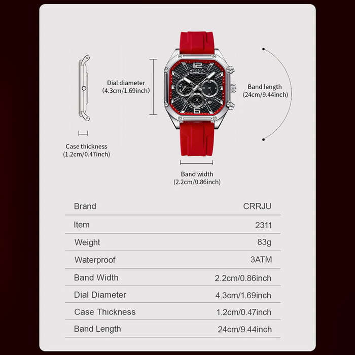 Blue - CRRJU Men's Business Quartz Watch Silicone Strap Waterproof Sport Wristwatch with Automatic D