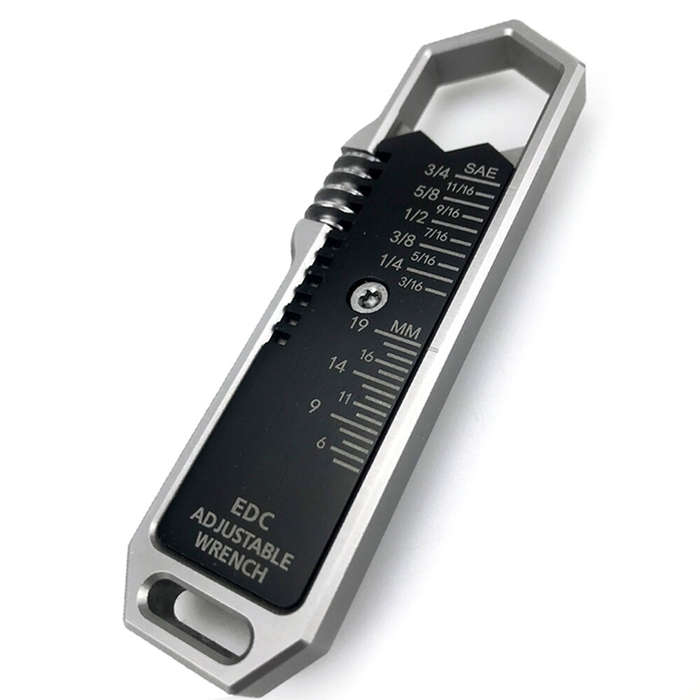 Black - EDC Adjustable Wrench Multitool with 25 SAE and Metric Sizes One-Handed Operation Detachable
