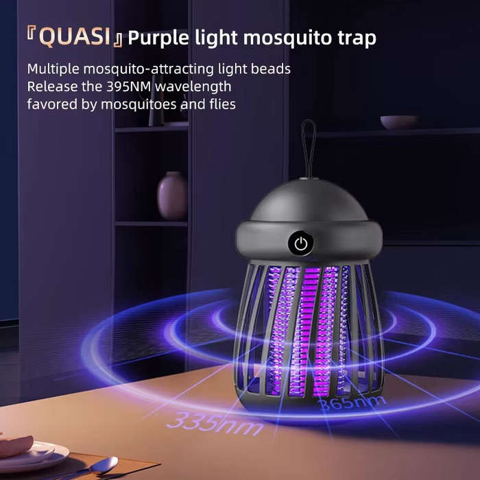 Beige - USB Rechargeable Mini UV Mosquito Killer Lamp 360 Coverage 3000V Electric Grid Dual UV & Nig