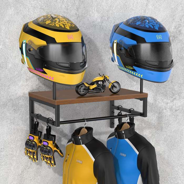 Black Walnut Color - Wooden Motorcycle Helmet Stand Hanging Motorcycle Helmet Display Stand Simple W