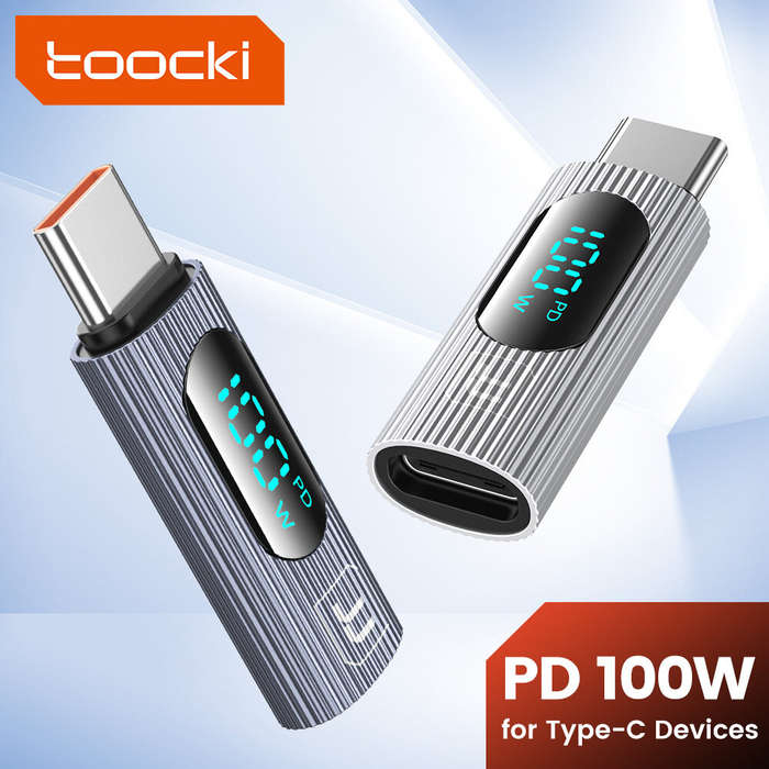 Silver - Toocki TQ-OTG07 Type-C Male to Type-C Female OTG Adapter Converter with Smart Digital Displ