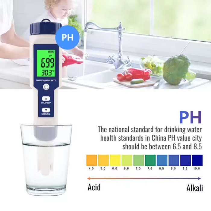 #01 - 5-In-1 Salinity Meter PH/TDS Water Tests TIF/EC/Temperature Multifunctional Water Quality Test