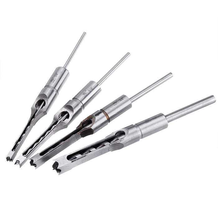 4PCS 6.35/7.94/9.5/12.7mm Woodworking Square Hole Drill Bit Mortising Chisel