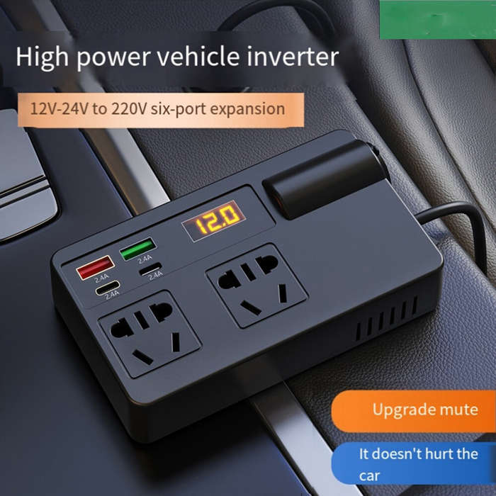 Black - Car Inverter 12V 24V to 220V Multi-Function Socket Mobile Phone Charger 120W Car Power Conve