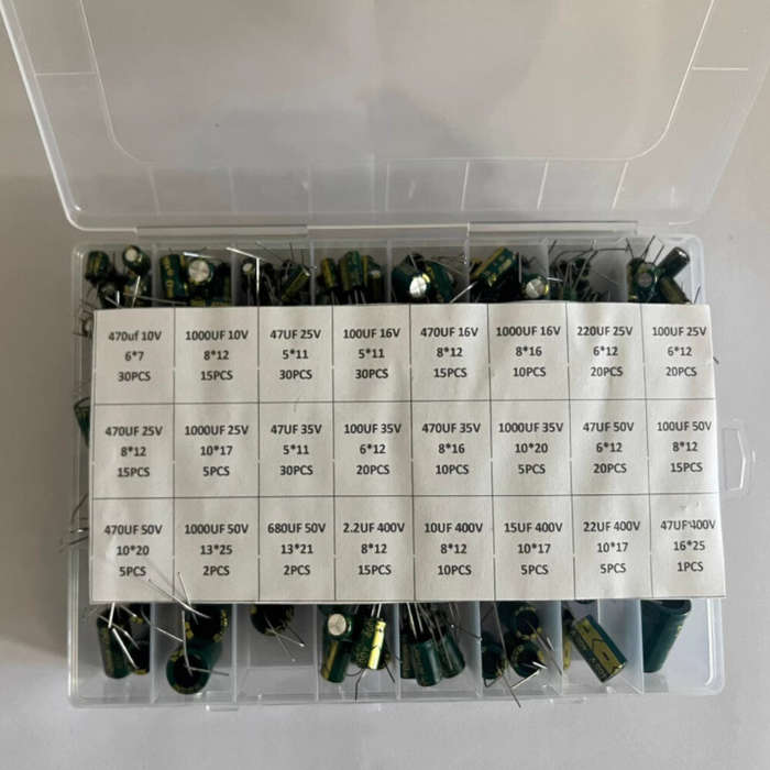 with box - 335Pcs Aluminum Electrolytic Capacitor Kit 24Values 10V-400V Capacitors Assortment Kit 2.