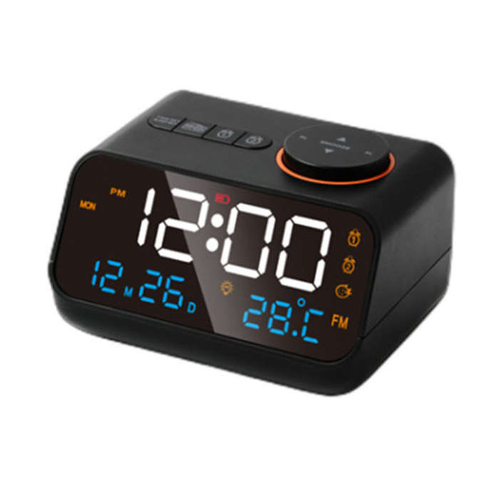 White - Multi-Functional LED Voice Control Clock Hygrometer FM Radio Dual Alarms Adjustable Brightne