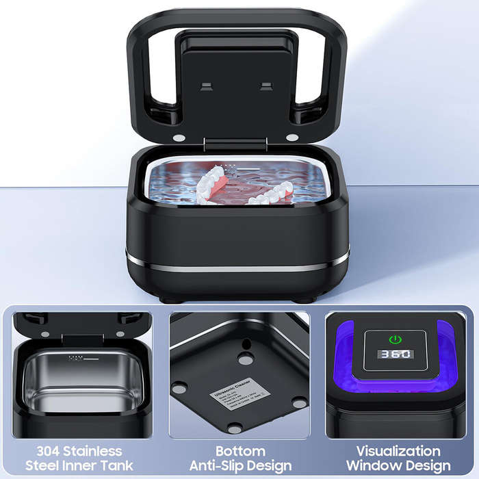 EU Plug - Portable Ultrasonic UV Cleaning Machine Mini Ultrasonic Braces Cleaning Machine UV Invisib