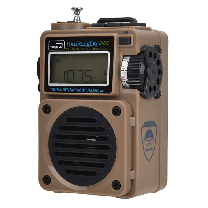 Khaki - HanRongDa HRD-701 Pocket Radio Portable Digital Radio FM MW SW WB 96 Stations TF Card MP3 Pl