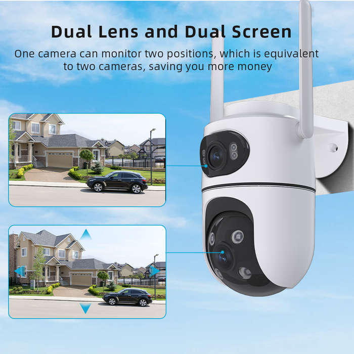 EU Plug - Wireless HD 3MP+3MP Binocular Camera ICSEE APP PTZ Monitoring Outdoor Home WIFI Camera