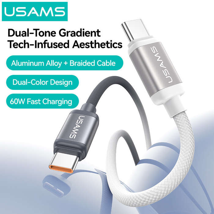 Black/White - USAMS SJ756 PD60W Type-C to Type-C Cable PD QC AFC FCP Fast Charging Data Transmission