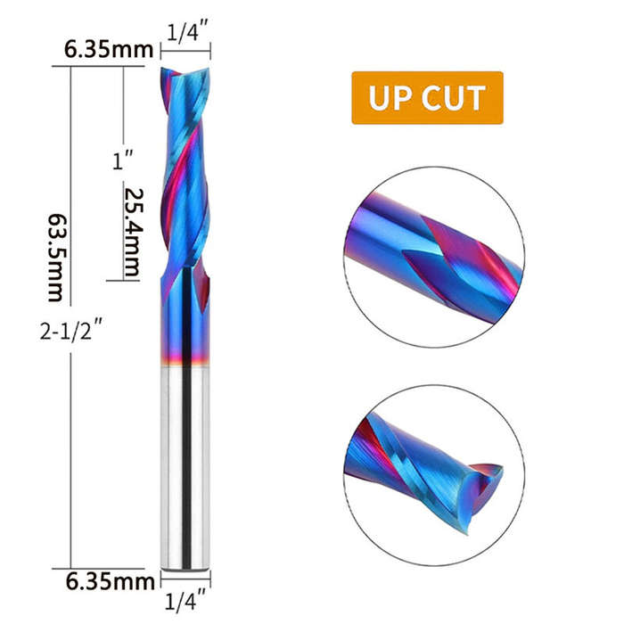3PCS - 3PCS 1/4 Inch Shank Tungsten Steel Nano Blue Spiral Router Bits Up Cut Down Cut Compression R
