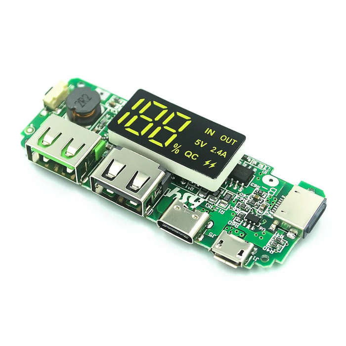 3-Power Port - LED Display Dual USB 5V 2.4A Micro Type-C USB Mobile Power Bank 18650 Charging Module