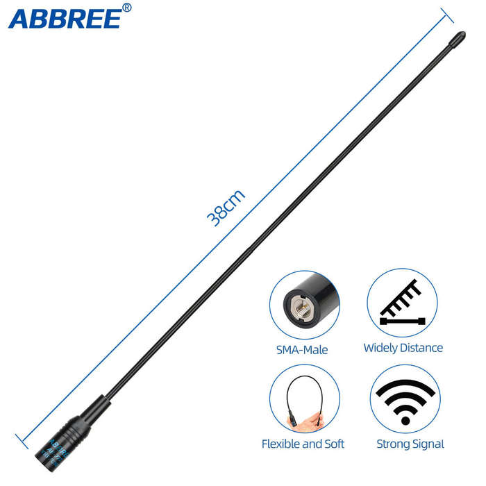 Male - ABBREE AR-771 SMA-Female AR-771C SMA-Male Antenna Dual Band VHF/UHF High Gain Soft Whip Anten