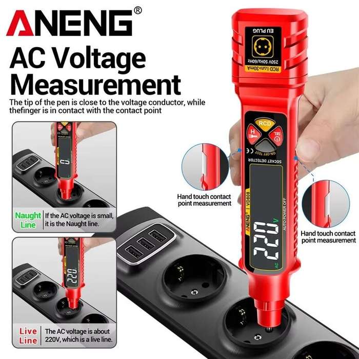 EU Plug - ANENG VD808 Electrical Circuit Tester Portable Voltage Detector with LCD Screen for AC DC