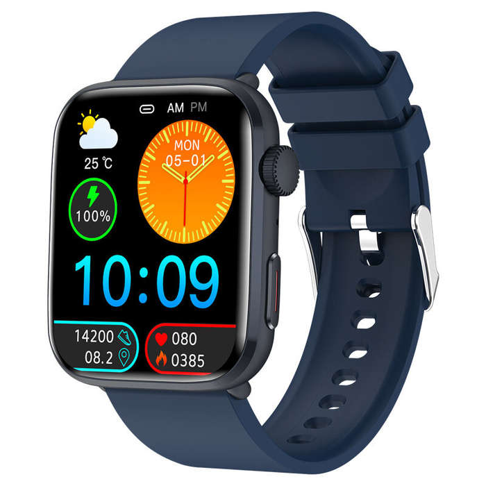 Black - T92 1.85inch HD Screen Non-invasive Blood Sugar HRV Detection Meto Function SOS Emergency Ca