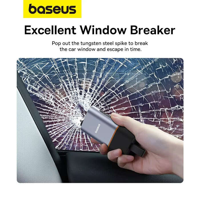 Black - Baseus 3 in 1 Car Safety Hammer U-shaped Emergency Auto Escape Seat Belt Cutter Window Class