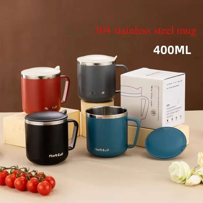 Black - IPRee 400ml Portable Thermal Water Bottle 304 Stainless Steel Coffee Thermos Cup with Handle