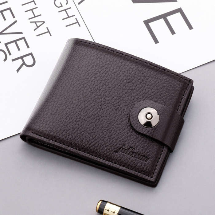 Light Brown - Men's Sleek Compact Wallet with Magnetic Closure - Fashionable Soft Faux Leather, Mult