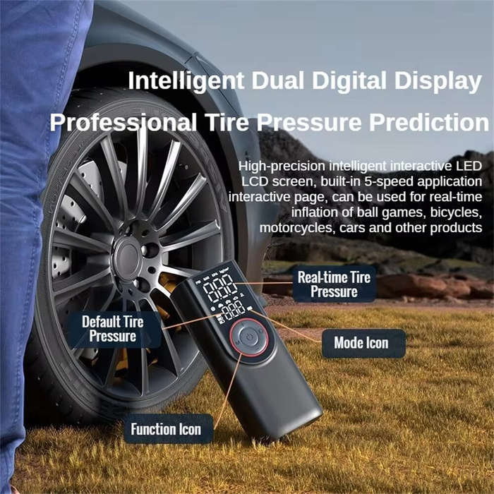 Black - Wireless Tire Inflator Pump Portable Electric Air Compressor 6000mAh Rechargeable Digital Di