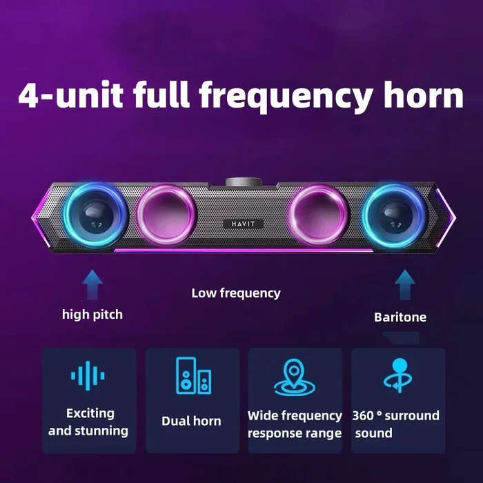 Bluetooth Type - Havit M19 Computer Speaker bluetooth Soundbar Dual 52mm Speakers Dual Bass Diaphrag