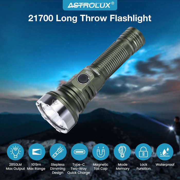 Black - Astrolux FT06 2850LM 1019M High Lumen Long Range LED Flashlight with 4500mAh Powerful 21700