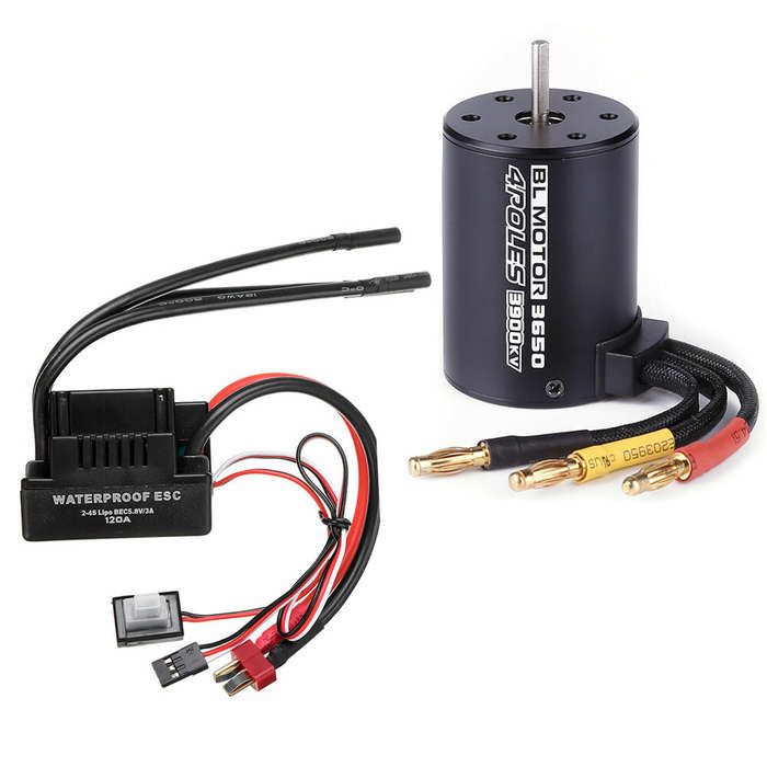 XT60 - 3650 3900KV Motor W/ 120A Brushless ESC For 1/8 1/10 RC Car Parts