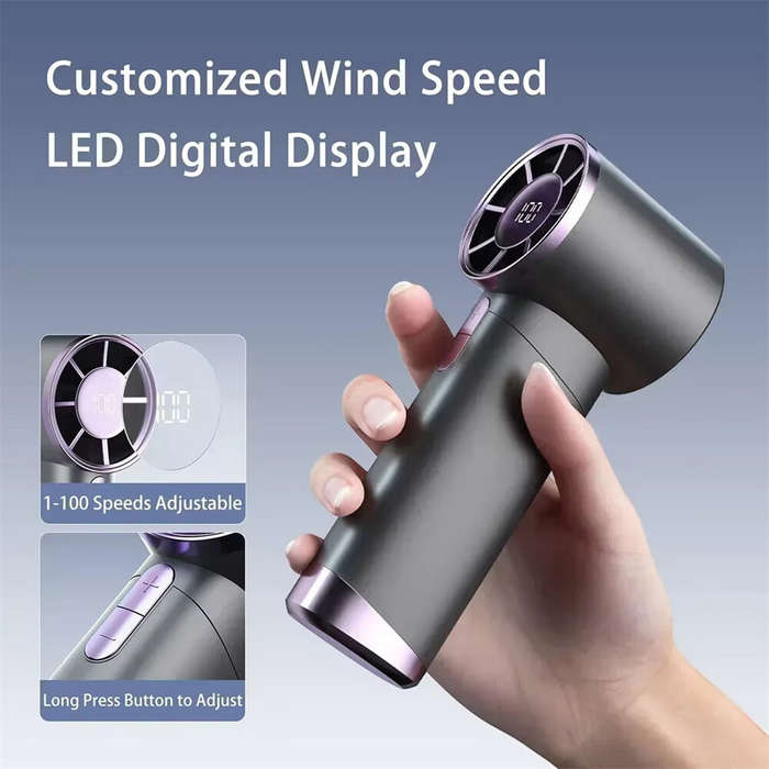 White - IPRee Portable Handheld Fan 1-100 Speeds Adjustable Turbo Mini Fan with LED Display Recharge