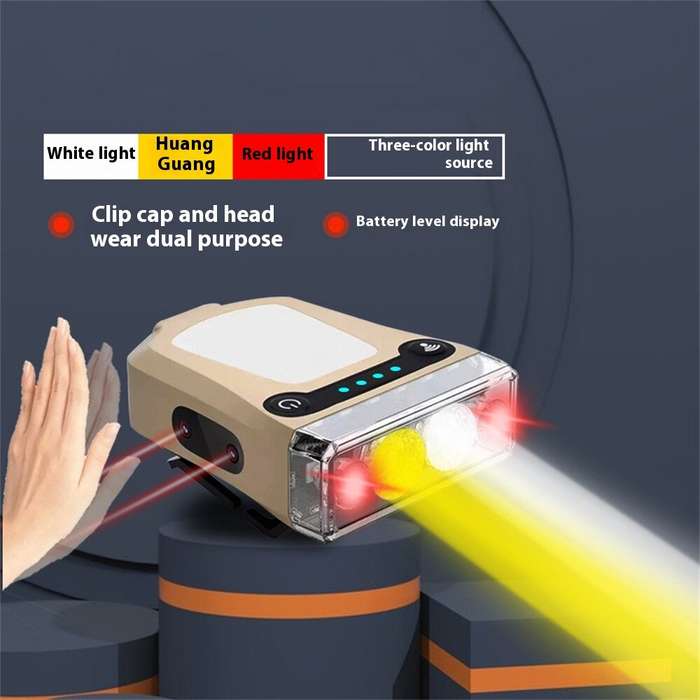 Khaki - Ultra Bright Induction LED Clip-on Light Mini Headlamp USB Rechargeable Torch Outdoor Waterp