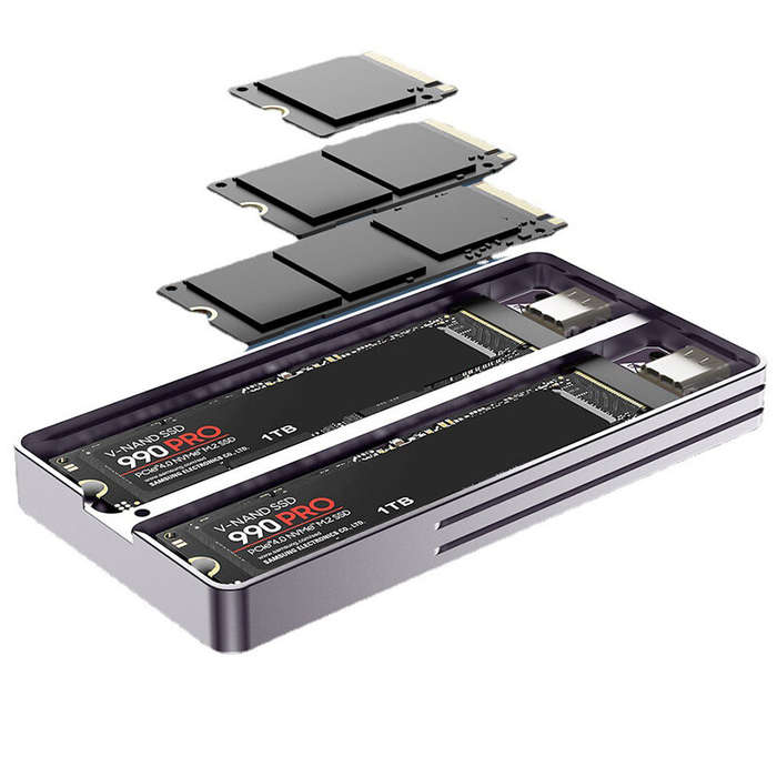 JEYI i9 Dual Bay M.2 NVMe Sata SSD Enclosure USB3.2 Gen 2 10Gbps Aluminum Case for M.2 PCIe 2280/60/