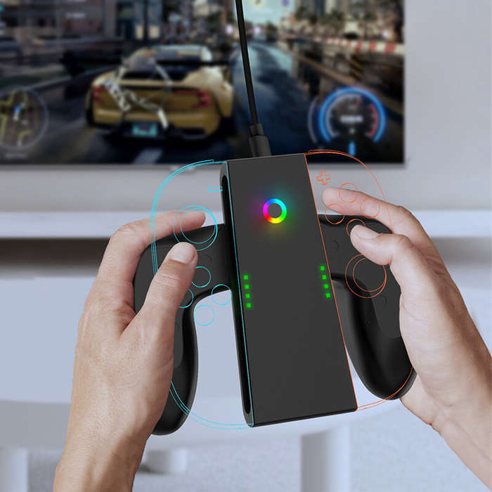 Black - JYS JYS-NS2287 Switch2 Joy-Con Magnetic Charging Grip Type-C Fast Charging Dock for Dual Gam