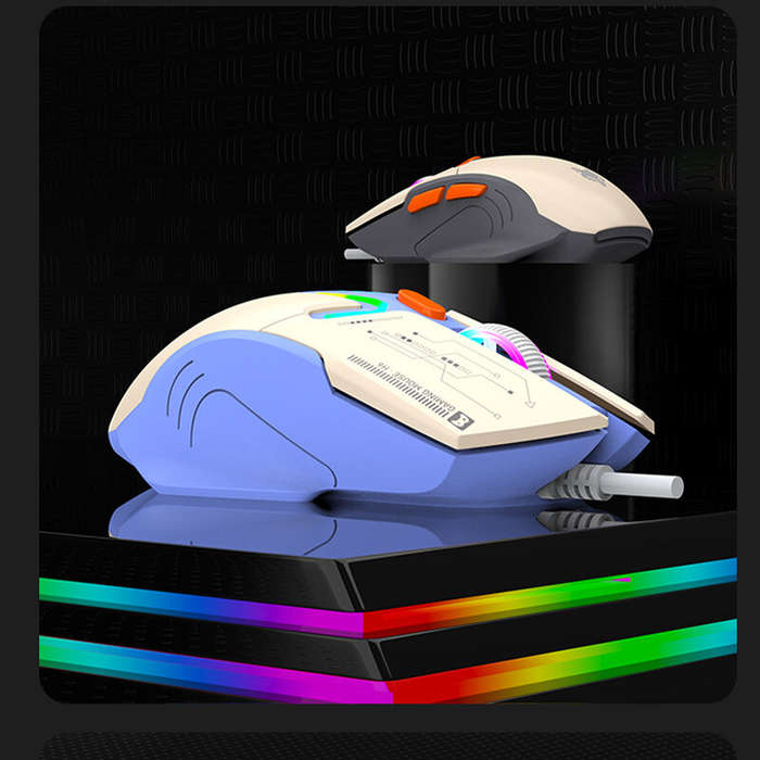 Grey - XUNFOX H6 RGB Mecha Style Wired Gaming Mouse 1200-3600DPI 6-Keys USB Wired E-sports Gamer Mic