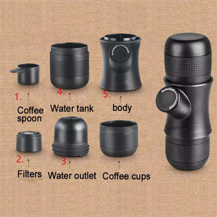 Black - Mini Portable Hand-Powered Espresso Coffee Machine Portable Hand Press Espresso Coffee Machi